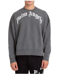 Palm Angels Sweatshirt Sweat Curved Logo - Grey