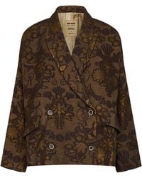 Uma Wang - Mustard And Floral Jacquard Wool Blend Crossword Jacket - Lyst