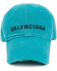 Balenciaga Logo Embroidered Distressed Cap - Blue