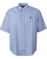Ami Paris - Round Hem Short-Sleeved Logo Shirt - Lyst