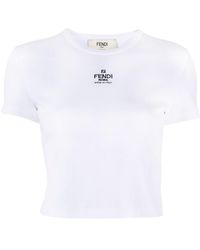 Fendi - Embroidered Cotton Crewneck Top - Lyst