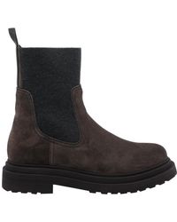 Brunello Cucinelli - Suede Boot With Knitted Insert And Precious Loop Detail - Lyst