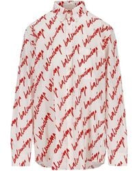 Balenciaga - Allover Logo Print Long-sleeved Shirt - Lyst