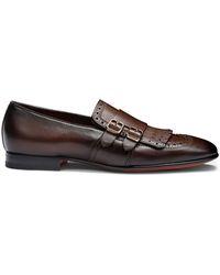 Santoni - Loafer With Double Buckle And Fringe - Lyst