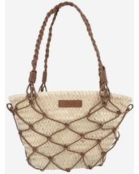 Filippo Catarzi 1910 - Straw And Cotton Bag With Leather Details - Lyst