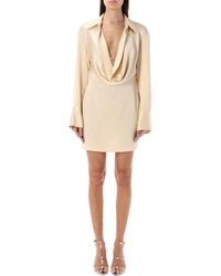 Blumarine - Satin Cowl Collar Mini Dress - Lyst