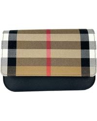 Burberry - Small Leather Madison Crossbody Check Bag Canvas - Lyst