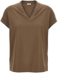 Brunello Cucinelli - Brunello Cucinelli Stretch Cotton With Monile Trim T-Shirt - Lyst