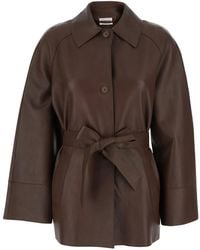 P.A.R.O.S.H. - Leather Jacket With Wide Collar And Front Belt For - Lyst