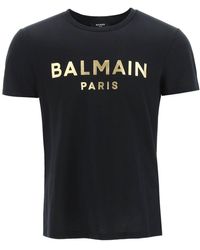 Balmain Gold-tone Logo Print T-shirt - Black