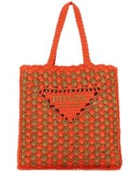 Prada - Two-Tone Raffia Shopping Bag - Lyst