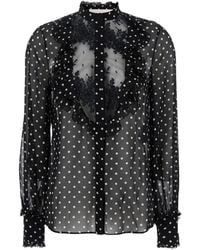 Valentino - Crewneck Shirt With Floral Embroidery Silk Blouses - Lyst