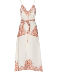 Twin Set - Midi Linen Dress With Flower Print - Lyst