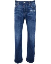 DSquared² - Denim Jeans With Ripped Details And Logo Patch On The Back For Cotton Polyester Elastane - Lyst
