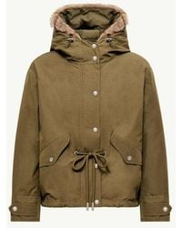 Moncler - Moncler Fur-Trimmed Hood Down Jacket — Khaki - Lyst