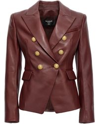 Balmain - Double-breasted Leather Blazer Jacket Jackets - Lyst