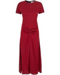 Victoria Beckham - Crewneck Midi Dress With Gathered Waist And Rear Zip Closure - Lyst