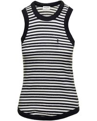 Saint Laurent - Striped Cassandre Tank Top With Embroidered Logo In Black And White Cotton - Lyst