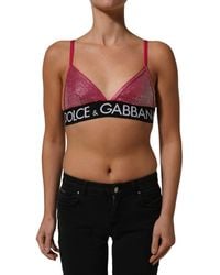 Dolce & Gabbana - Crystal Embellished Bralette Crop Top Nylon Elastane T-Shirts - Lyst