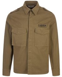 Aspesi - Lichen Cotton Gabardine Military Shirt - Lyst