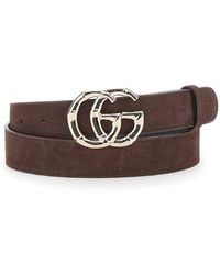 Gucci - Belt With Gg Buckle, Suede Calf Leather - Lyst