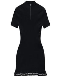 T By Alexander Wang - Ribbed Midi Dress, With Zip Detail - Lyst