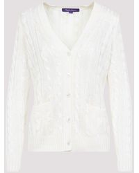 Ralph Lauren - Lux Cream Silk Cable Knit Long Sleeve Cardigan - Lyst