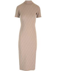 Fendi - Knitted Dress With All-over Pattern - Lyst