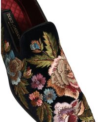 Dolce & Gabbana - Velvet Floral Embroidery Loafers Shoes Leather - Lyst
