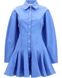 Ganni - Cotton Shirt Dress With Balloon Skirt Cotton; Elastane - Lyst