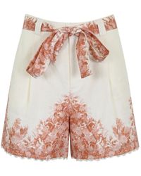 Twin Set - Linen Shorts With Floral Print - Lyst