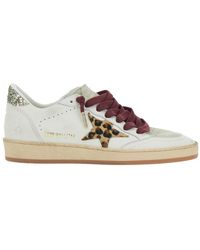 Golden Goose - 'Ballstar' Low Top Sneakers With Glittered Star Patch On The Side And Glittered Heel With Logo Lettering - Lyst