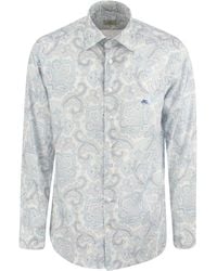 Etro - Cotton Shirt With Paisley Print And Logo - Lyst