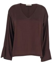 Jucca - Silk Blouse With V-Neck And Wide Long Sleeves Shirts Blouses - Lyst