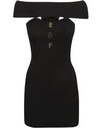 Elisabetta Franchi - Logo Plaque Off-Shoulder Knit Mini Dress - Lyst