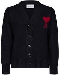 Ami Paris - Felted Merino Wool Ami De Cœur Cardigan - Lyst