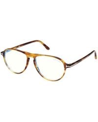 Tom Ford - Eyeglasses Aviator Full Rim, Striped Frame And Clear--Light Block Lenses Lens Ft5869-B050 Sunglasses - Lyst
