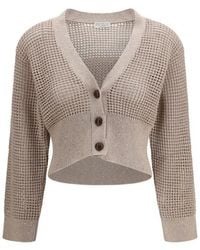 Brunello Cucinelli - Beige Cotton Cardigan - Lyst