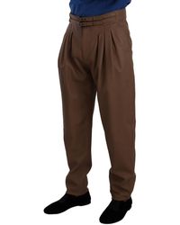 Dolce & Gabbana - Brown Leather Tapered High Waist Pants - Lyst