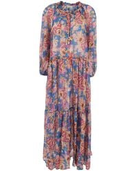 Anjuna - Long Caftan Round Neck With Balloon Sleeves And All-Over Floral Print - Lyst