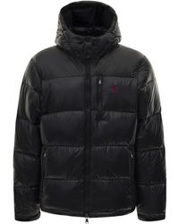 Polo Ralph Lauren - Black Hooded Down Jacket With Contrasting Logo Embroidery In Nylon Man - Lyst