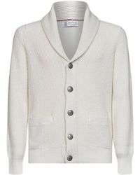 Brunello Cucinelli - Cardigan Shawl Collar English Rib Knit Cotton Cardigans - Lyst