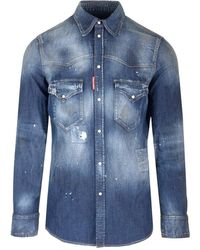 DSquared² - Paint-Splatter Denim Shirt - Lyst