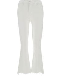 Mother - White Cropped Jeans With Flared Bottom In Cotton Blend Denim Woman - Lyst