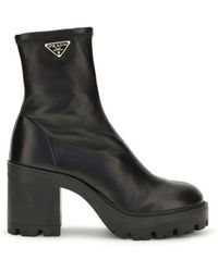 Prada - Stretch Leather Platform Ankle Boots - Lyst