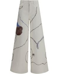 Ella - Palazzo Long Painted Jeans Regular Fit Cotton; Polyester - Lyst