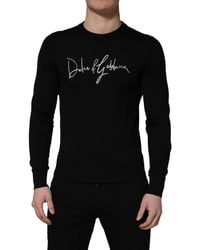 Dolce & Gabbana - Embroidered Logo Crew Neck Pullover Sweater Virgin Wool Clothing - Lyst
