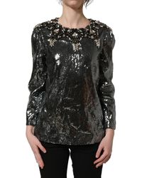 Dolce & Gabbana - Metallic Sequin Embellished Blouse Top Polyester Glass Nylon - Lyst