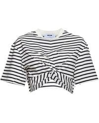 MSGM - Twist-Detailed Striped Cropped T-Shirt - Lyst
