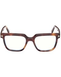 Tom Ford - Eyeglasses Square Full Rim, Havana Frame And Clear--Light Block Lens Ft5889-B053 Sunglasses - Lyst